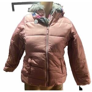 New! R 1881 by S. Rothchild Girls Puffer Coat Hooded with Scarf Pink Size 14